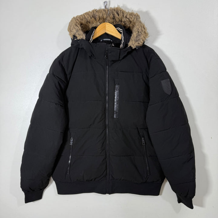 NAUTICA PARKA PUFFER JACKET WITH DETACHABLE HOOD BLACK COLOUR