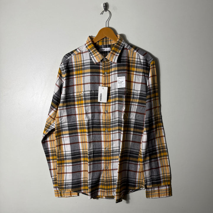 SONOMA DOUBLE POCKETS FLANNEL COTTON CHECKERED SHIRT BRAND NEW