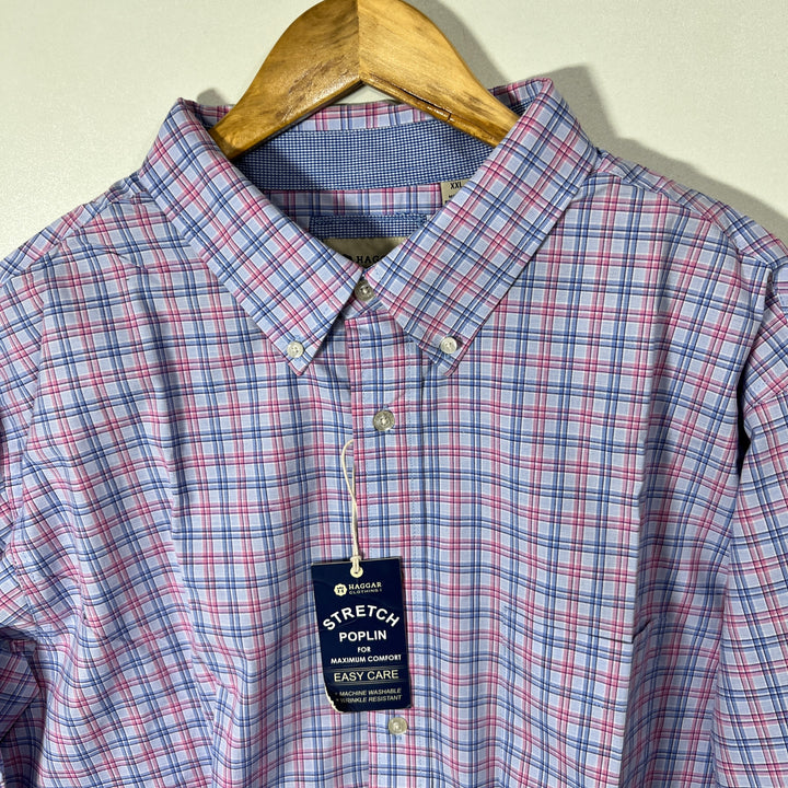 HAGGAR MACHINE WASHABLE WRINKLE RESISTANT BUTTON DOWN CASUAL COTTON SHIRT BRAND NEW