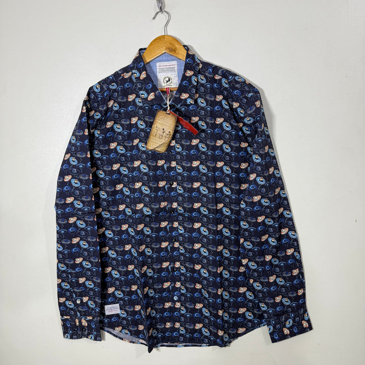 FISH NAMED FRED PRINTED COTTON SHIRT BRAND NEW WITH STRETCH