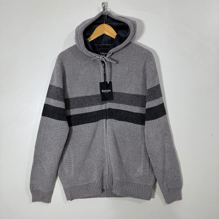 REFRAIN KNITWEAR FULL ZIP SWEATER BRAND NEW INNER SHERPA
