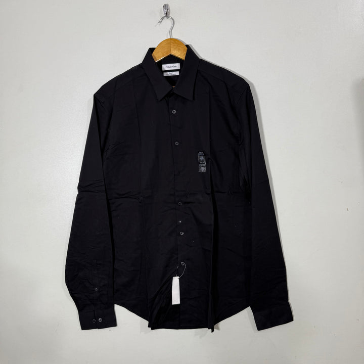 CALVIN KLEIN SLIM FIT HERRINGBONE FORMAL COTTON SHIRT BRAND NEW WITH STRETCH