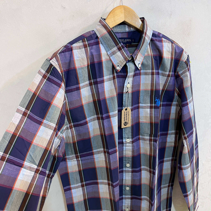 US POLO ASSN BUTTON DOWN CHECKERED COTTON CASUAL SHIRT - JS BROTHERS 