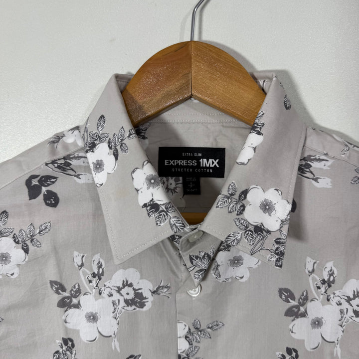EXPRESS SLIM FIT PRINTED CASUAL COTTON SHIRT WITH STRETCH