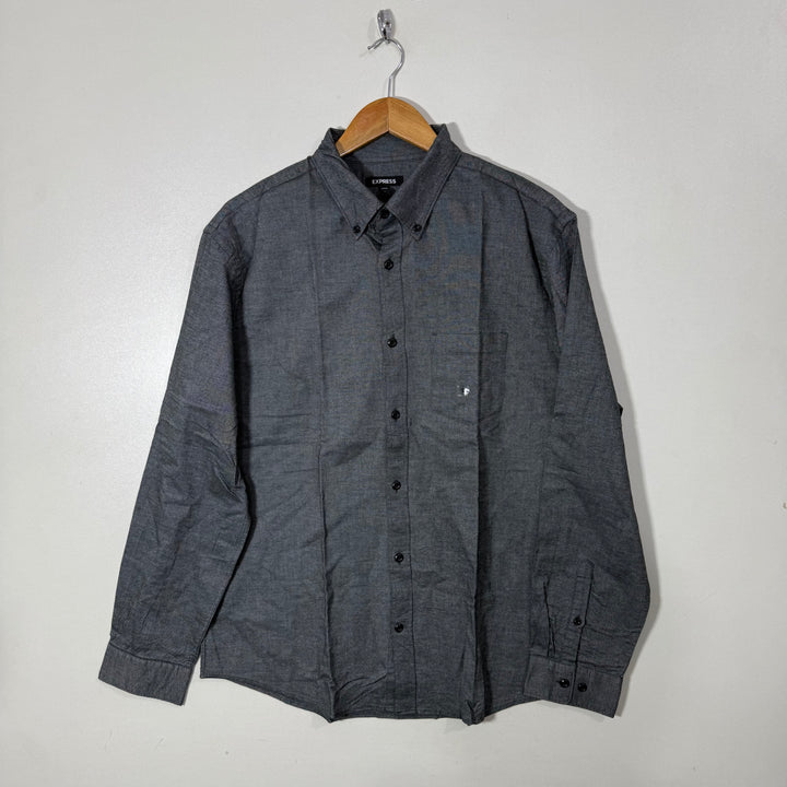 EXPRESS BUTTON DOWN OXFORD COTTON SHIRT GREY COLOUR