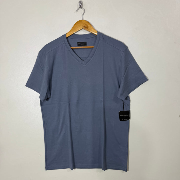 SAKS FIFTH AVENUE V NECK ICE COTTON TSHIRT BRAND NEW