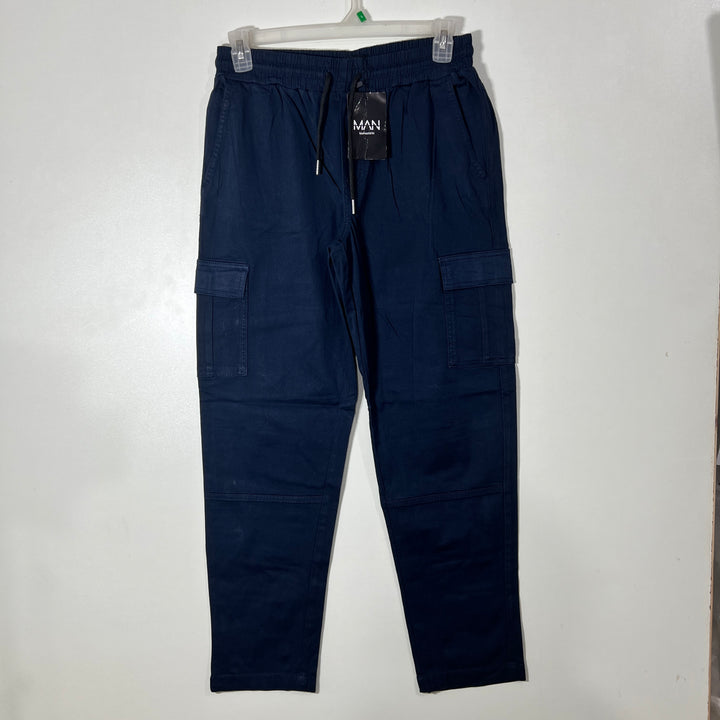 BOOHOOMAN SLIM FIT CARGO COTTON PANT BRAND BEW BLUE COLOUR