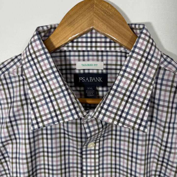 JOS A BANK TAILORED FIT COTTON CHECKERED FORMAL SHIRT