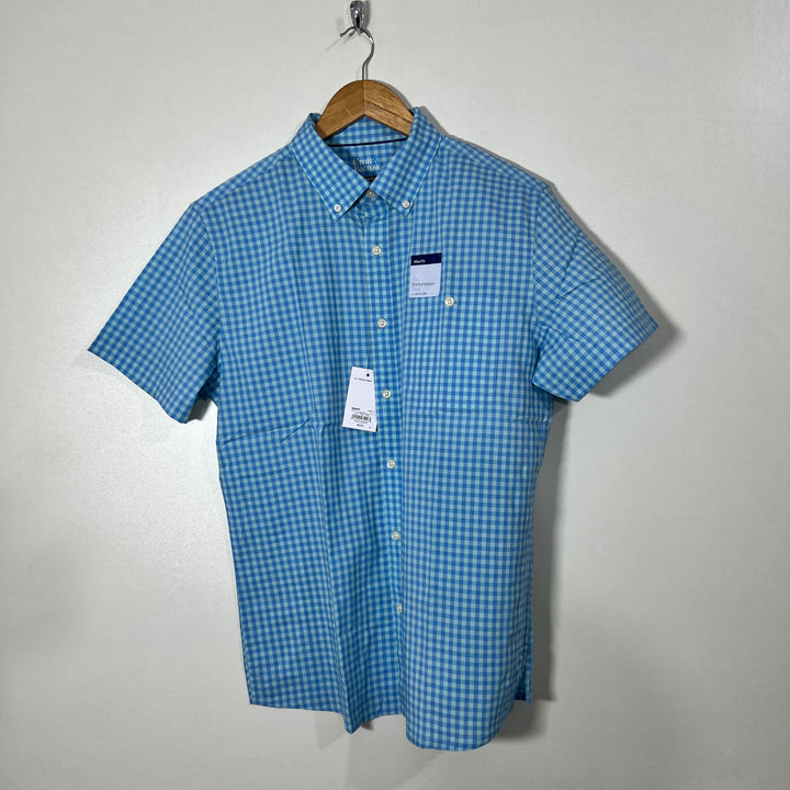 CROFT & BARROW SLIM FIT BUTTON DOWN PERFORMANCE CHECKERED HALF SLEEVES SHIRT BRAND NEW WITH STRETCH
