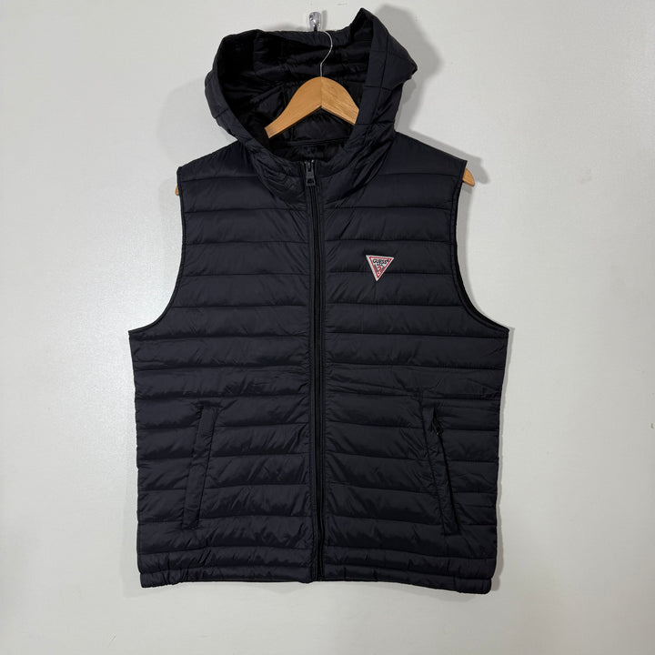 GUESS SLEEVES LESS PUFFER JACKET WITH HOOD