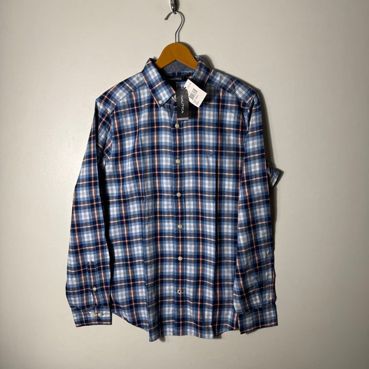 NAUTICA BUTTON DOWN FLANNEL COTTON CHECKERED SHIRT BRAND NEW