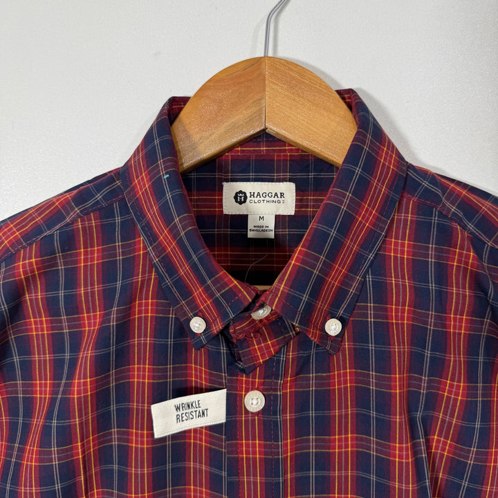 HAGGAR BUTTON DOWN CHECKERED CASUAL COTTON SHIRT BRAND NEW