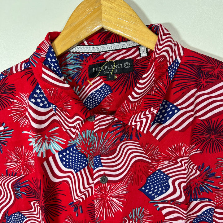 FREE PLANET SAFARI COLLAR HALF SLEEVES HAWAI SHIRT