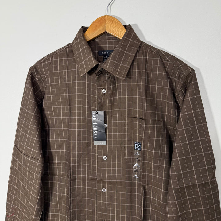 VAN HEUSEN PREMIUM NO IRON COTTON CHECKERED SEMI FORMAL SHIRT BRAND NEW