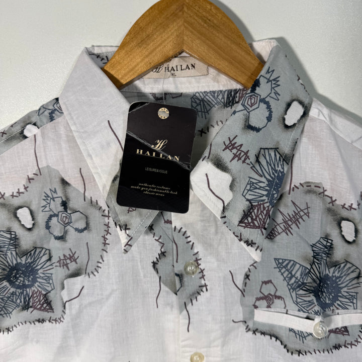 HAILAN VINTAGE PRINTED HALF SLEEVES COTTON SHIRT  BRAND NEW