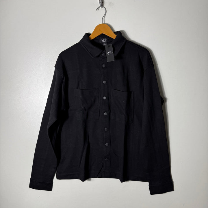 BOOHOOMAN DOUBLE POCKETS TEXTURE OVERSHIRT BRAND NEW BLACK COLOUR