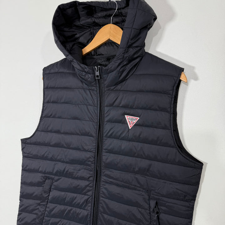GUESS SLEEVES LESS PUFFER JACKET WITH HOOD