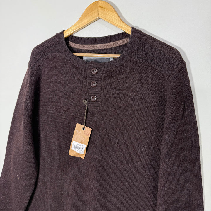 TRAIT HENLEY COLLAR COTTON MERINO WOOL ACRYLIC SWEATER BRAND NEW