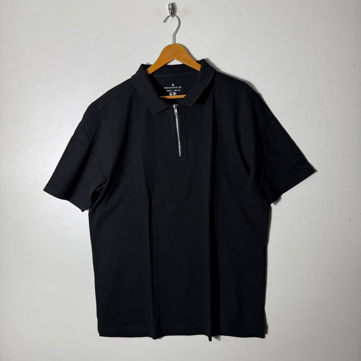 INDUSTRIE HALF ZIP  COTTON POLO TSHIRT BLACK COLOUR