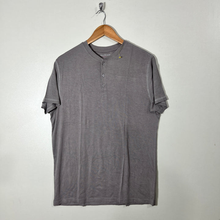 ISAAC MIZRAHI HENLEY COLLAR  COTTON TSHIRT