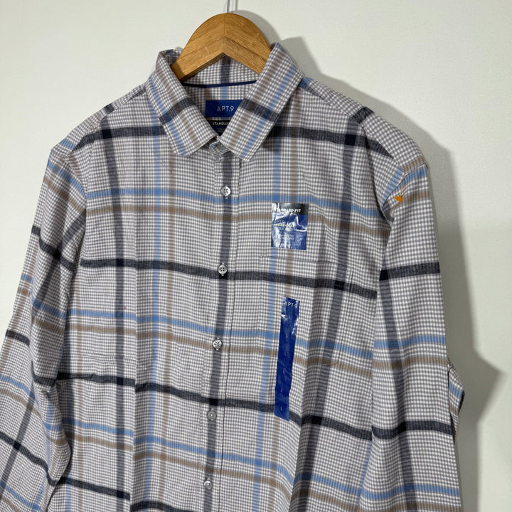 APT.9 STANDARD FIT UNTUCKED FIT CHECKERED FLANNEL COTTON SHIRT BRAND NEW