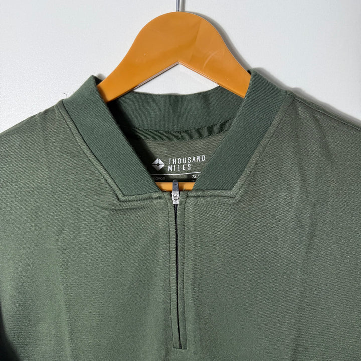 THOUSAND MILES RAYON NYLON SPANDEX BEN COLLAR TSHIRT GREEN COLOUR