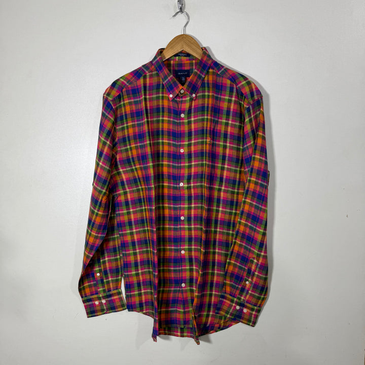 GANT LINEN MADRAS REGULAR FIT BUTTON DOWN CASUAL SHIRT