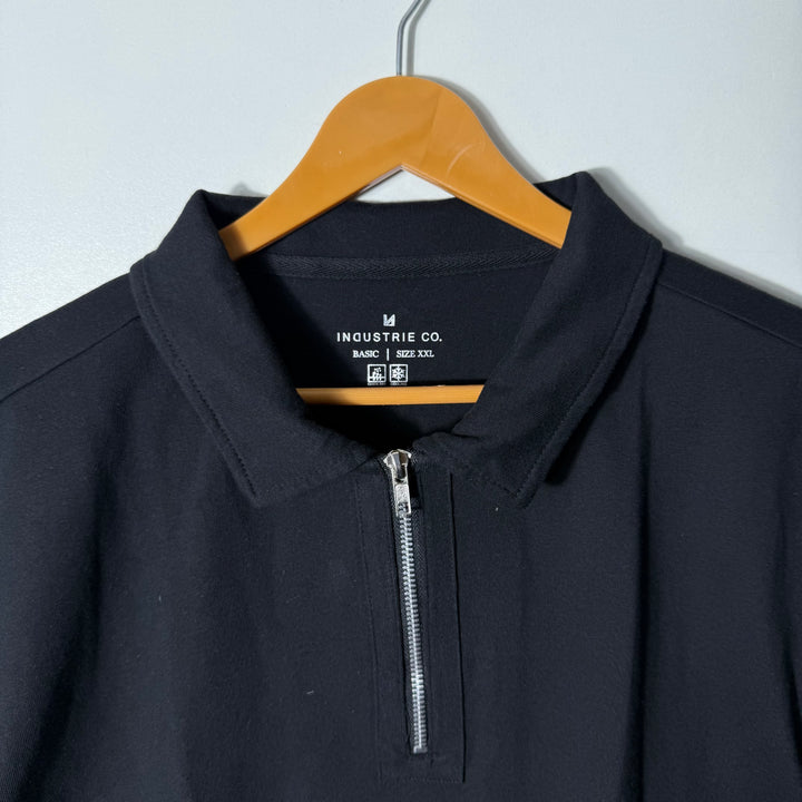 INDUSTRIE HALF ZIP  COTTON POLO TSHIRT BLACK COLOUR