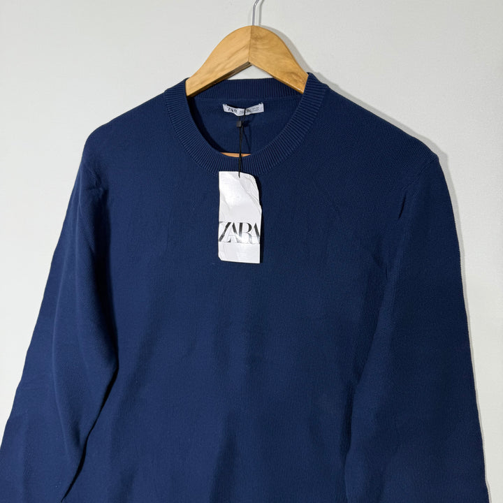 ZARA KNITED MOCK NECK COTTON SWEATER BRAND NEW BLUE COLOUR