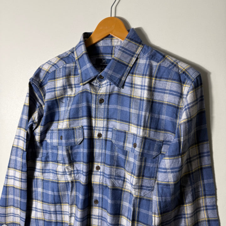 GEORGE BUTTON DOWN DOUBLE POCKETS FLANNEL COTTON CHECKERED SHIRT