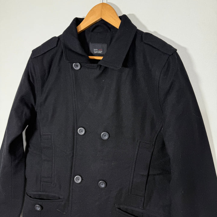 ZARA DOUBLE BREASTED WOOL JACKET BLACK COLOUR