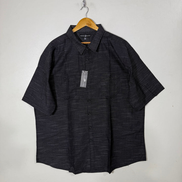 BEVERLY HILLS POLO CLUB  DOUBLE POCKETS HALF SLEEVES COTTON SHIRT GREY COLOUR