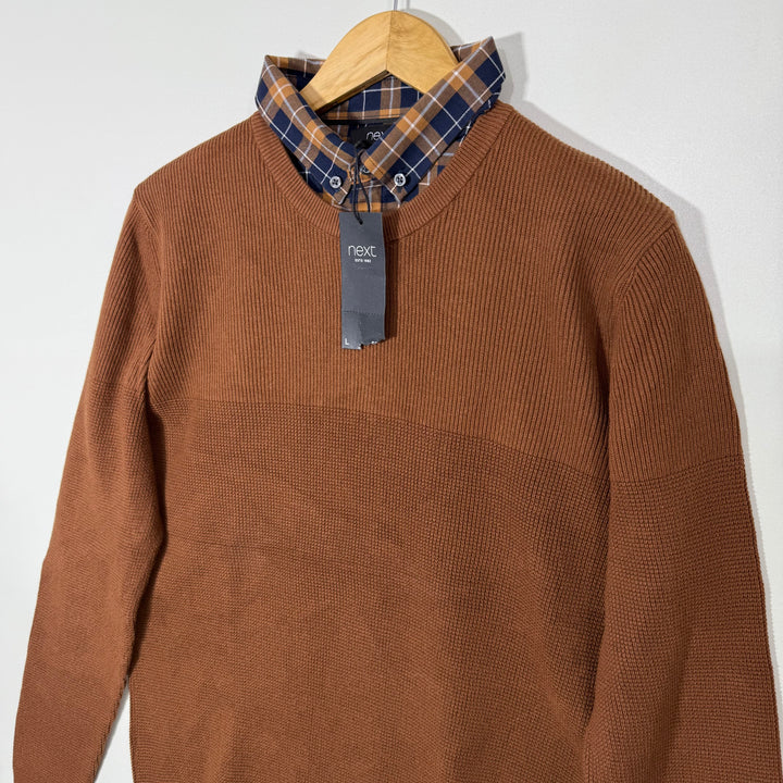 NEXT BUTTON DOWN SHIRT COLLAR KNITED COTTON SWEATER BRAND NEW