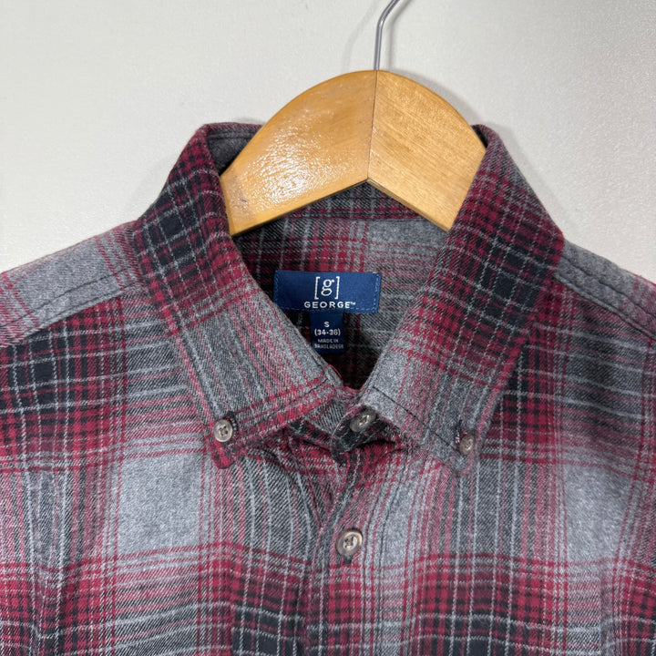 GEORGE BUTTON DOWN FLANNEL COTTON CHECKERED SHIRT