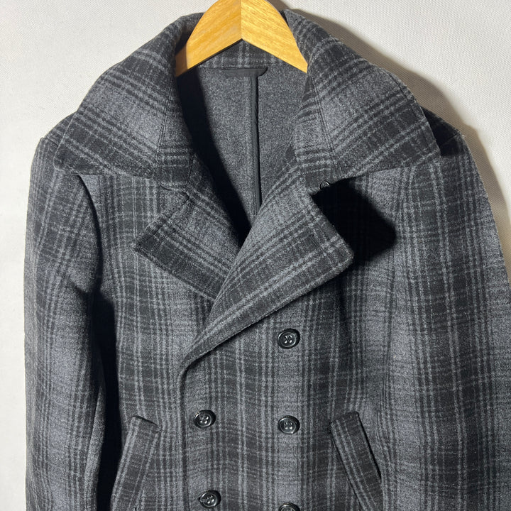 STILE BENETTON DOUBLE BREASTED CHECKERED WOOL COAT