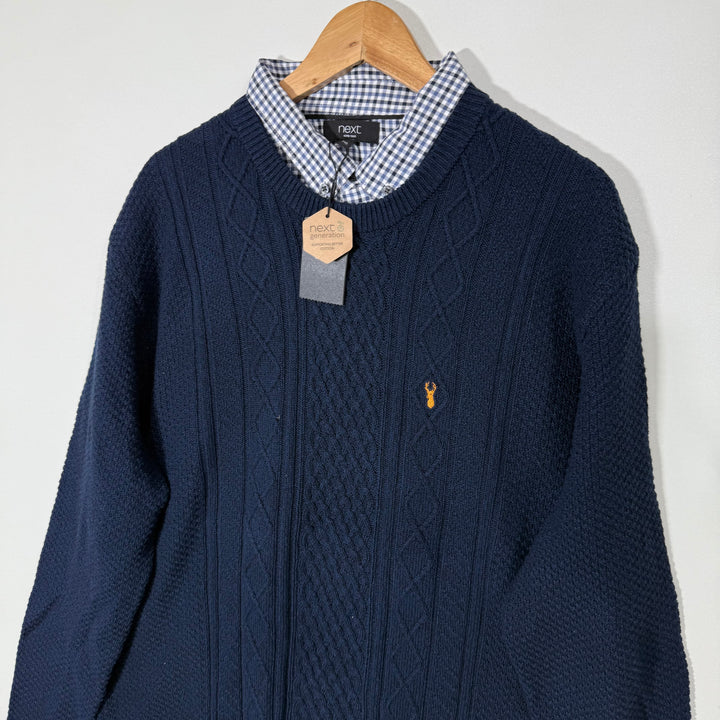 NEXT BUTTON DOWN CHECKERED SHIRT COLLAR KNITWEAR FORMAL SWEATER BRAND NEW BLUE COLOUR