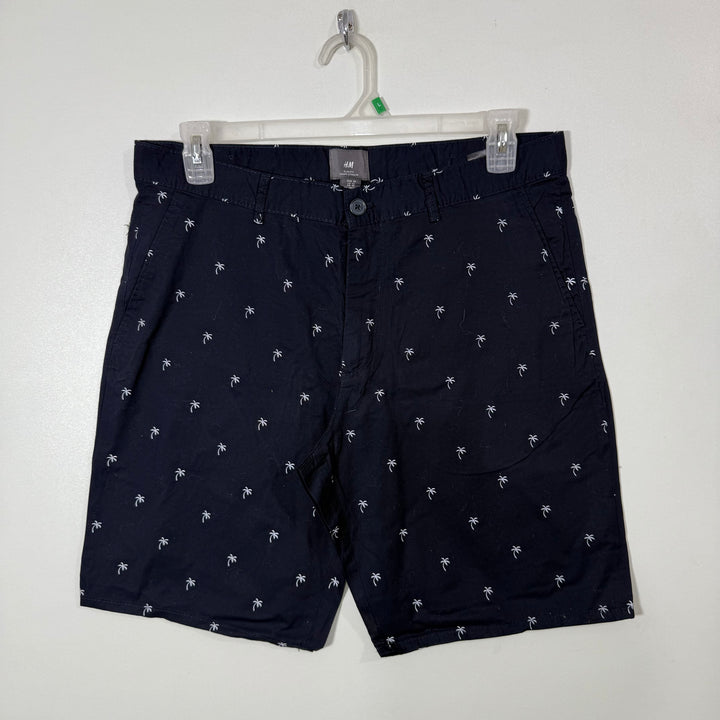 H&M SLIM FIT PRINTED COTTON SHORT BLUE COLOUR