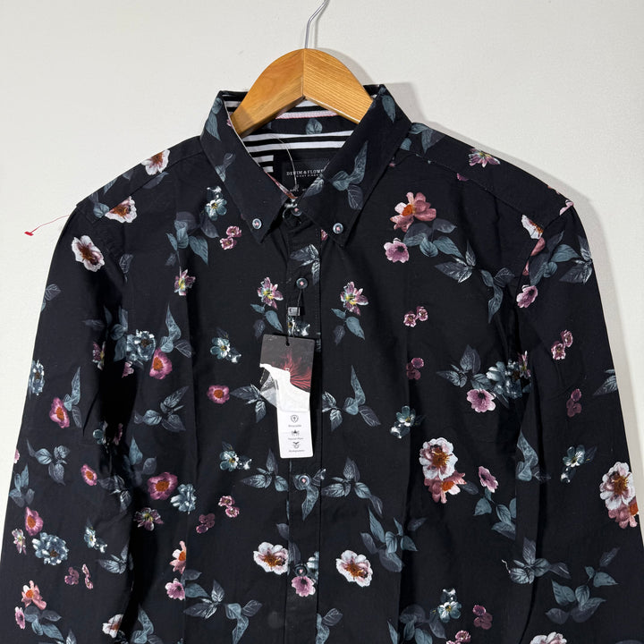 DENIM & FLOWER BUTTON DOWN PRINTED CASUAL COTTON SHIRT BRAND NEW