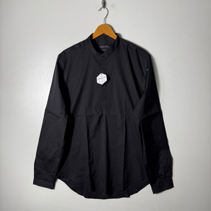 ZARA SLIM FIT KURTA COLLAR SHIRT BRAND NEW BLACK COLOUR WITH STRETCH