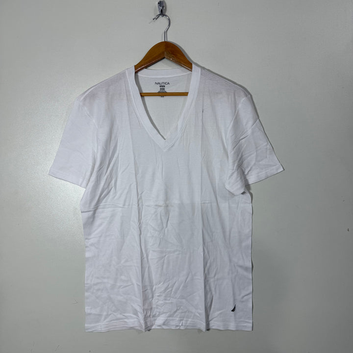 NAUTICA V NECK COTTON TSHIRT WHITE COLOUR