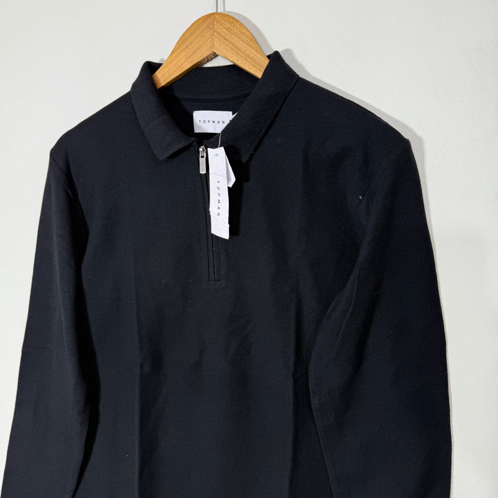 TOPMAN HALF ZIP KNITED LONG SLEEVES COTTON POLO TSHIRT  BRAND NEW