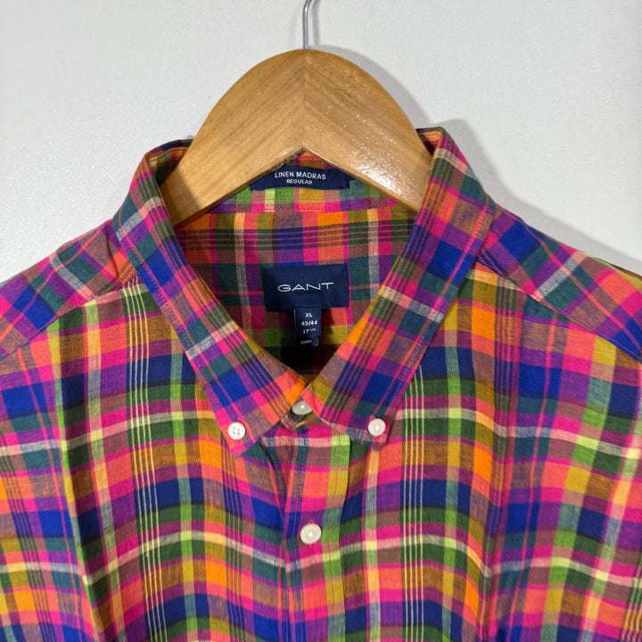 GANT LINEN MADRAS REGULAR FIT BUTTON DOWN CASUAL SHIRT