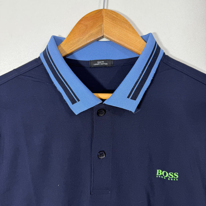 HUGO BOSS SLIM FIT LUXURY COTTON POLO TSHIRT BLUE COLOUR
