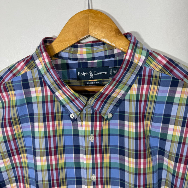 RALPH PAUREN POLO CLASSIC FIT BUTTON DOWN COTTON CHECKERED SHIRT