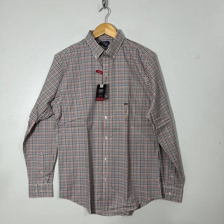 VAN HEUSEN FLEX BUTTON DOWN CHECKERED COTTON SHIRT BRAND NEW