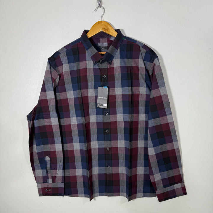 VAN HEUSEN SLIM FIT MACHINE WASHABLE EASY CARE BUTTON DOWN CASUAL COTTON SHIRT BRAND NEW