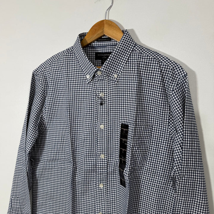 BANANA REPUBLIC UNTUCKED FIT OXFORD COTTON BUTTON DOWN CHECKERED SHIRT BRAND NEW