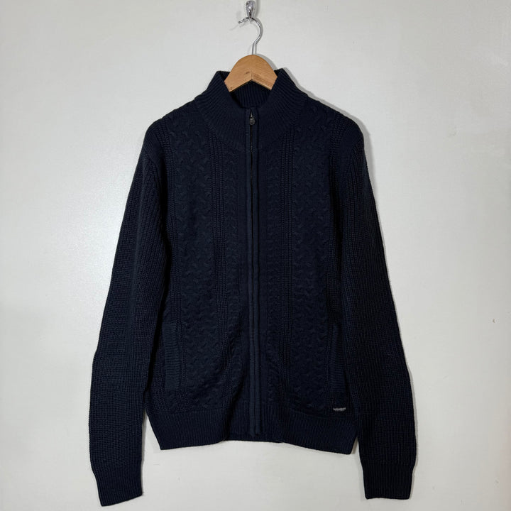 THREADBARE KNITWEAR ACRYLIC FULL ZIP SWEATER BLUE COLOUR