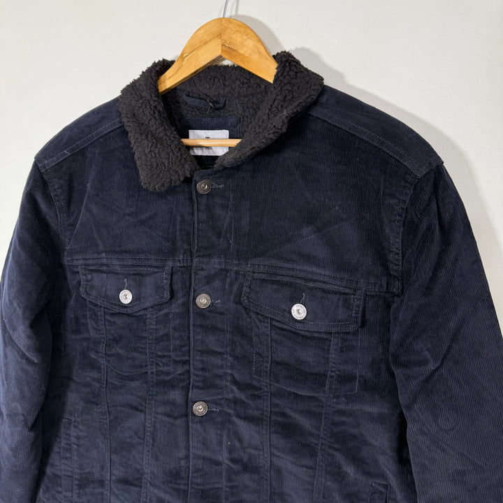 TU MAN DOUBLE POCKETS CORDUROY JACKET INNER SHERPA LINNED BLUE COLOUR