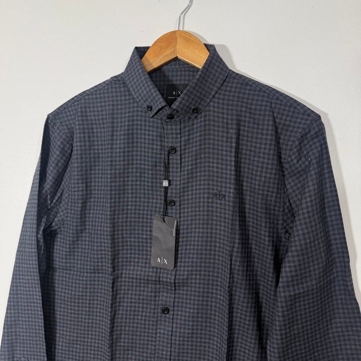 ARMANI EXCHANGE REGULAR FIT BUTTON DOWN COTTON CHECKERED SHIRT BRAND NEW GREY COLOUR